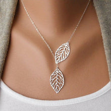 Load image into Gallery viewer, Watches / 1PC Womens Girls Simple Metal Double Leaf Pendant Alloy Choker Necklace
